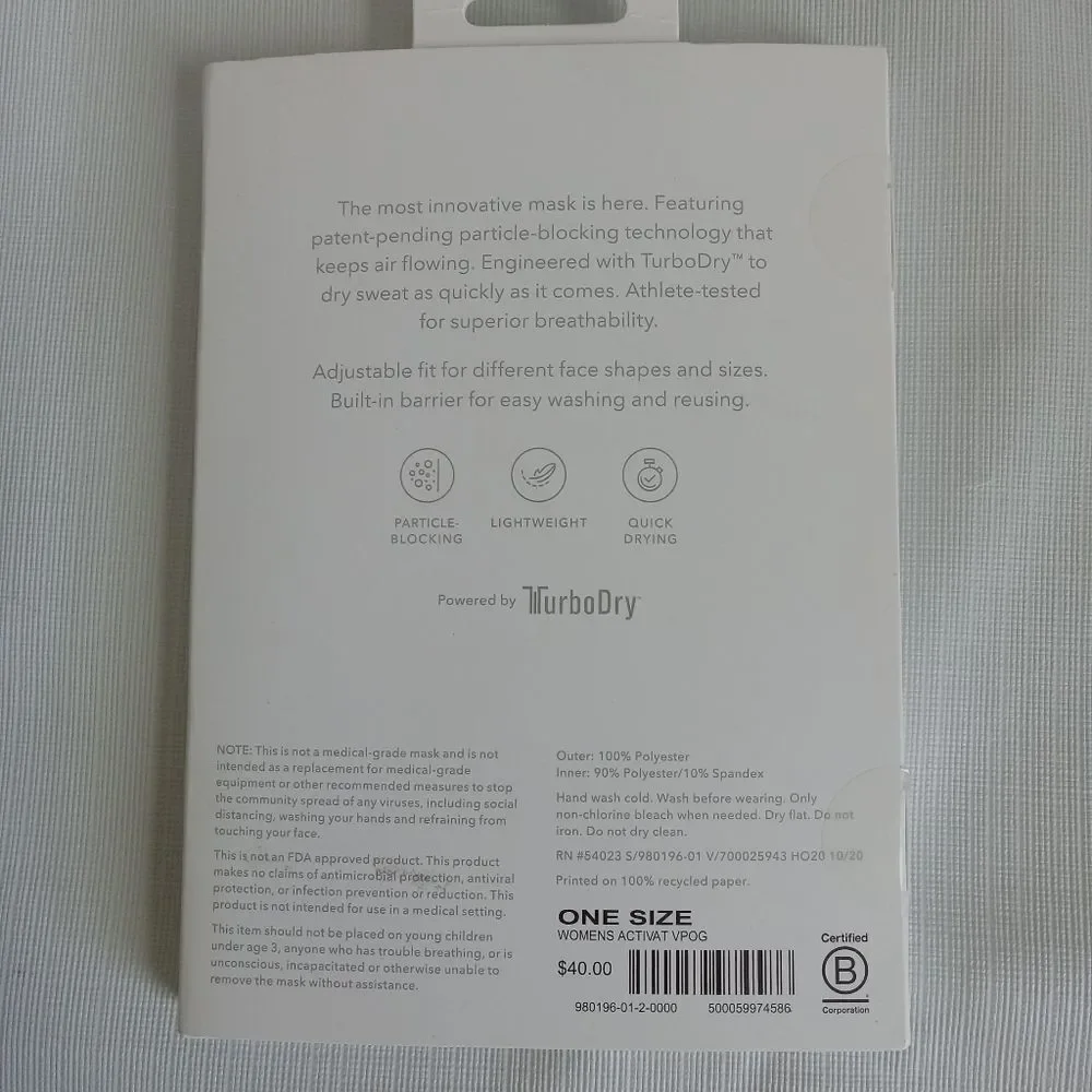 Athleta OS Pack of 2 Pink & Gray Lightweight Particle Blockin Activate Mask NIB